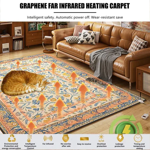 Vista 2 de Heated Floor Mat Graphene Electric Heated Rug Carpet Floor Heating Mat with Timer, Fast Heating Heated Area Rug Foot Warmer Indoor Space Floor