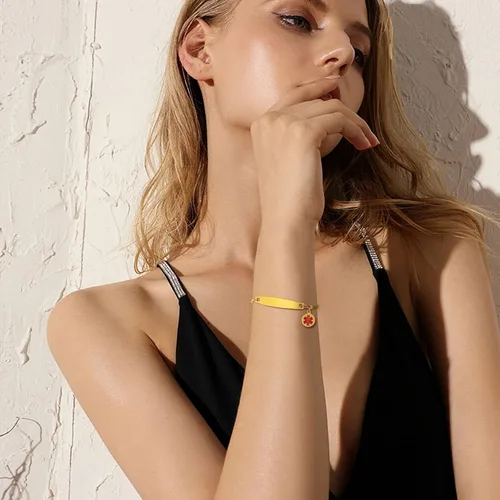 Vista 3 de VNOX Pulseras de alerta médica para hombres y mujeres con cadena Rolo especial, pulsera de identificación de alerta médica para mujeres y niñas