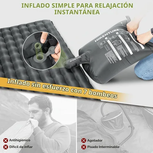 Vista 4 de Hikenture Almohadilla de Dormir para Acampar con Valor R de 6.2, Colchón de Camping Ultraligero para 2 Personas, Almohadilla de Dormir Doble Gris