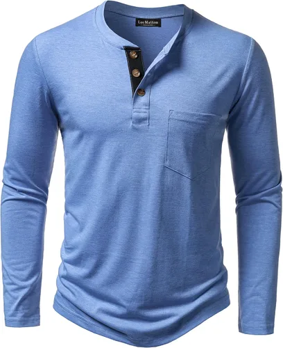Vista 8 de LucMatton - Camiseta Henley para hombre, ligera, casual, elástica, ajuste entallado, manga larga, con bolsillo Verde militar