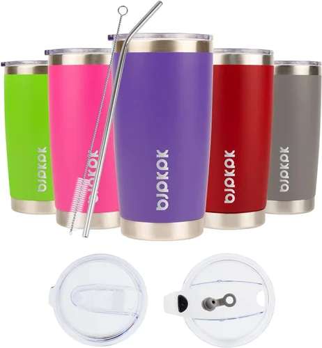 Vista 20 de BJPKPK Vaso térmico negro con tapa y pajita, de acero inoxidable, de 20 onzas, para café Pintura de caucho negro