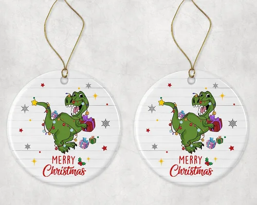 Vista 3 de Merry Christmas Dinosaurs Ornament, 2023 Christmas Ornament, Dinosaurs Christmas Light Ornament, Kids Christmas Ornament, Animal Christmas Ornament