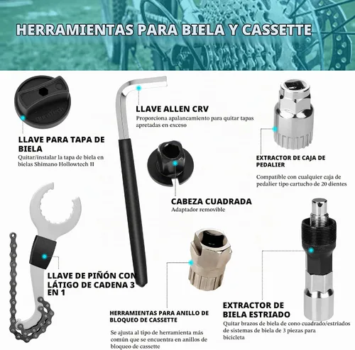 Vista 5 de DURATECH Kit de herramientas de bicicleta de 31 piezas, kit completo de reparación de bicicletas con caja de almacenamiento, herramientas