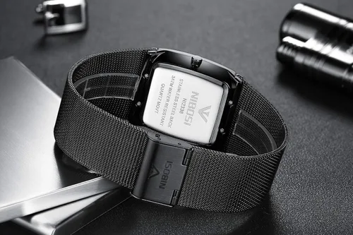 Vista 5 de NIBOSI Relojes para hombre de moda de lujo casual con correa de malla impermeable con fecha cuadrado