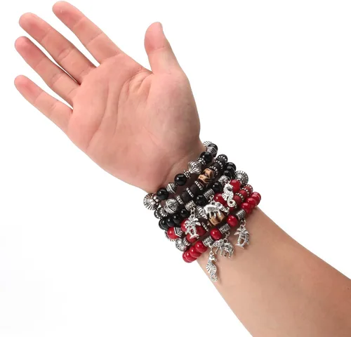 Vista 7 de Twinfree Pulseras bohemias para mujer, pulsera elástica de cuentas de colores multicapa con dije de joyería