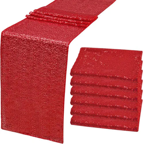 Vista 14 de Paquete de 6 caminos de mesa de lentejuelas para el día de San Valentín, color rojo borgoña, de 12 x 72 pulgadas, camino de mesa brillante para baby