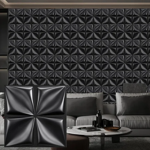 Vista 12 de Heikki Paquete de 30 paneles de pared 3D para decoración de pared interior, paneles de pared con textura de flores de PVC para sala de estar Negro-YJ