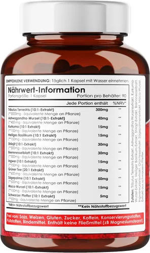 Vista 3 de Amalth Tribulus Terrsestris, extracto 20:1 por porción, mayor potencia con Ashwagandha, Saw Palmetto, Shilajit 120 cápsulas