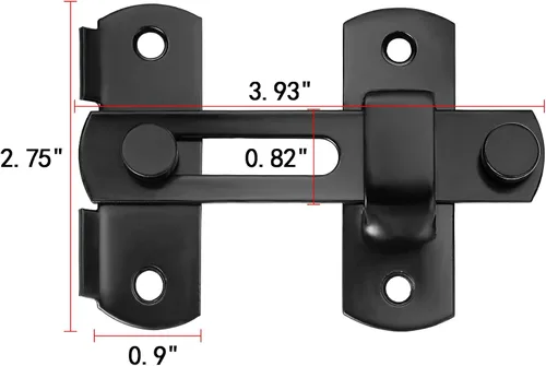Vista 2 de INIRET Paquete de 2 pestillos para puerta de granero, 3.93 x 2.75 pulgadas, de acero inoxidable negro, cerraduras de puerta abatibles, cerraduras