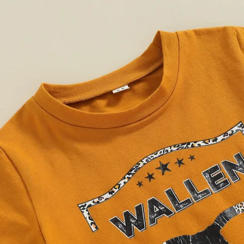 Vista 88 de fhutpw Conjunto de camiseta de manga corta con estampado de vaca y pantalones acampanados de dibujos animados para niñas
