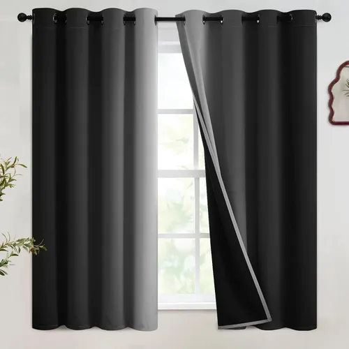 Vista 70 de SimpleHome Cortinas degradadas degradadas para oscurecer la habitación de 36 pulgadas de largo para dormitorio, con ojales y bloqueo de luz Negro