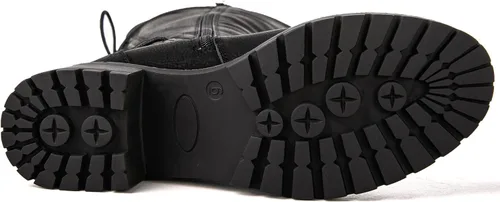 Vista 7 de GLOBALWIN - Botas de combate de equitación altas con cordones para mujer, cómodas botas góticas de motocicleta para mujer con cremallera y tacón
