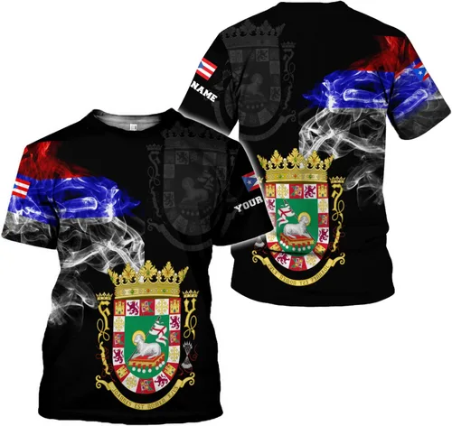 Vista 7 de Camiseta personalizada con nombre de Puerto Rico 3D, camiseta personalizada de Puerto Rico para hombres y mujeres, camiseta de la bandera de Puerto
