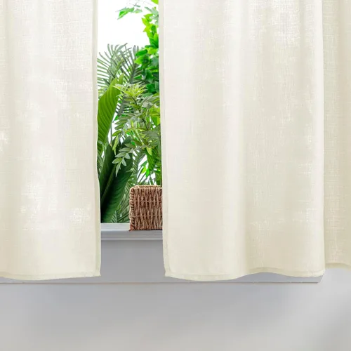 Vista 5 de Yancorp - Cortinas cortas de lino texturizado beige, estilo cafetería de granja, 24" de ancho x 24" de largo, para ventanas pequeñas de baño, cuarto