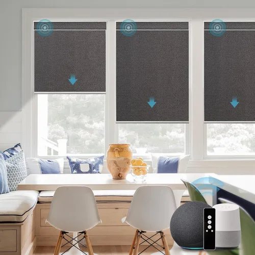 Vista 9 de SmartWings Z-Wave/Zigbee Smart - Persianas enrollables, vinilo beige Persianas motorizadas eléctricas 100% opacas con control remoto, persianas