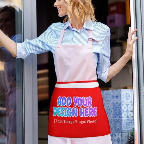 Vista 92 de AXKEUDO Delantal personalizado con bolsillos, delantales de cintura para camarera para cocinar en casa, restaurante, servir trabajo