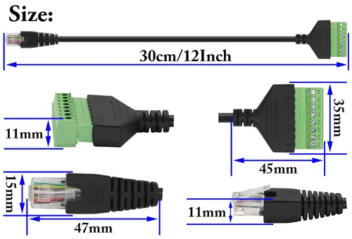 Vista 2 de Adaptador de terminal de tornillo RJ45 macho a 8 pines RJ45/8P 8C, extensor de cable Ethernet Cat5 a 8 pines, terminal de tornillo sin soldadura