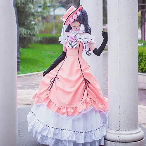 Vista 2 de Cos Anime Negro Butler Kuroshitsuji Cos Halloween Palace Mujer Rosa Vestido Cosplay Traje VestidosombreroGuantesCuello