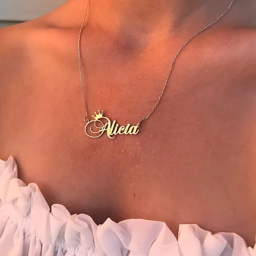 Vista 3 de Novgarden Collar con nombre personalizado, chapado en oro de 18 quilates, collar con nombre personalizado con placa de nombre, regalo de joyería
