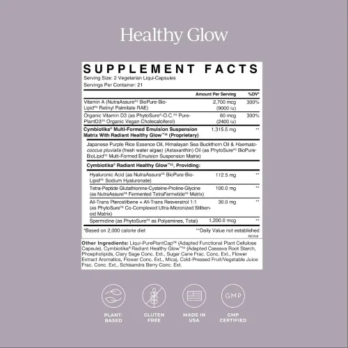 Vista 4 de CYMBIOTIKA Suplemento antienvejecimiento Healthy Glow, cuidado de la piel y apoyo a la producción de colágeno para mujeres y hombres, incluye ácido