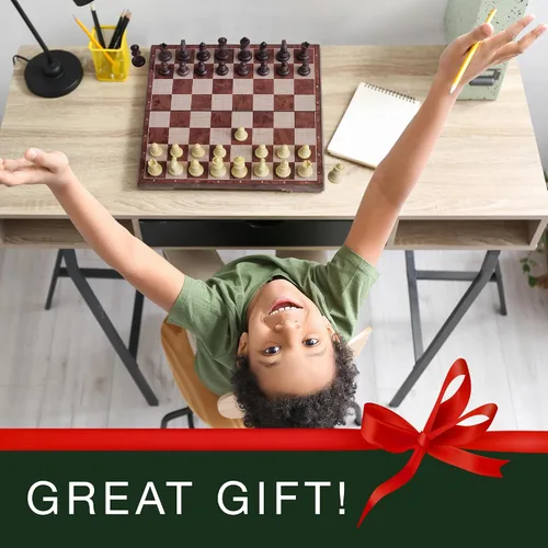 Vista 6 de Juego de ajedrez de viaje magnético para niños y adultos. Juego de mesa de ajedrez portátil de 12 x 12 pulgadas para principiantes y jugadores