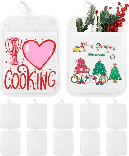 Vista 13 de Hoolerry 20 Piezas Agarraderas para Ollas con Bolsillo Sublimación 7x9'' Algodón Agarraderas para Ollas de Horno al Por Mayor con Lazos para Colgar