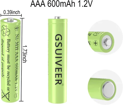 Vista 4 de Baterías de luz solar recargables AAA NiMh 600mAh 1.2V para luces de jardín al aire libre (paquete de 8)