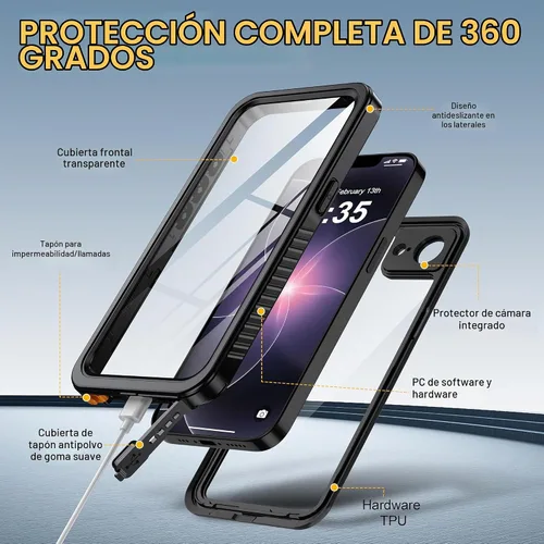 Vista 5 de ANTSHARE Funda impermeable IP68 para iPhone 17E/16E, negro/transparente Negro-impermeable