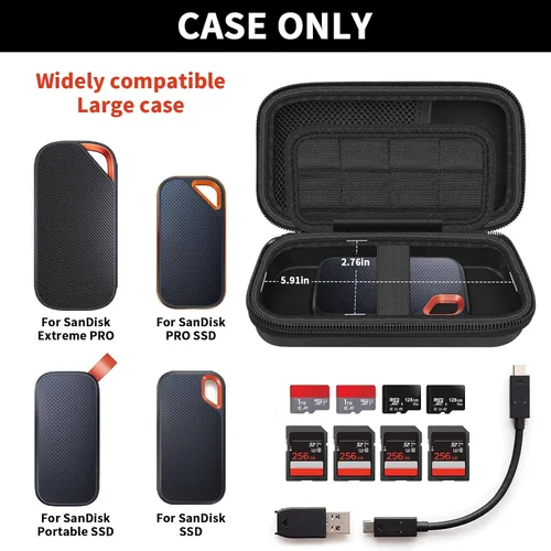 Vista 2 de Funda compatible con SanDisk Extreme PRO SSD portátil con USB4, para unidades de estado sólido SanDisk de 2 TB y 4 TB, tarjetas de memoria