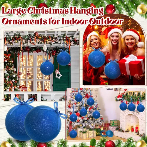 Vista 7 de Zubebe 2 adornos de Navidad gigantes rellenables de 8 pulgadas con cintas, bolas de Navidad de plástico de gran tamaño para decoración de césped al
