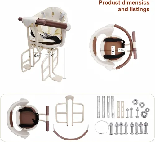 Vista 3 de Asiento trasero para bicicleta para niños, relleno extraíble cerrado para niños de 6 meses a 6 años Mounted Child Bike Seat Wraparound Attachment