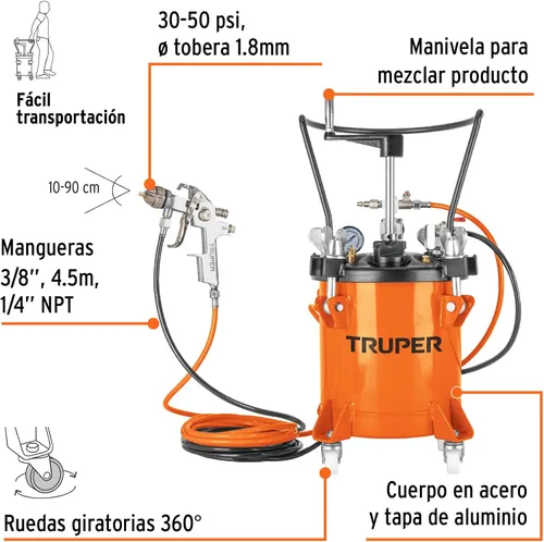 Vista 2 de Manguera del tanque de pintura y pistola 10 litros