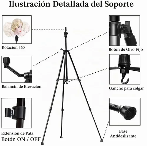 Vista 3 de DANSEE Trípode para peluca, soporte de cabeza de maniquí de metal ajustable (24 - 64 pulgadas)