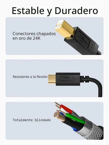 Vista 5 de CableCreation Cable de impresora USB C a B de 3.3 pies, escáner y cable MIDI para piano digital Yamaha Casio, controlador DJ, 1 M, negro