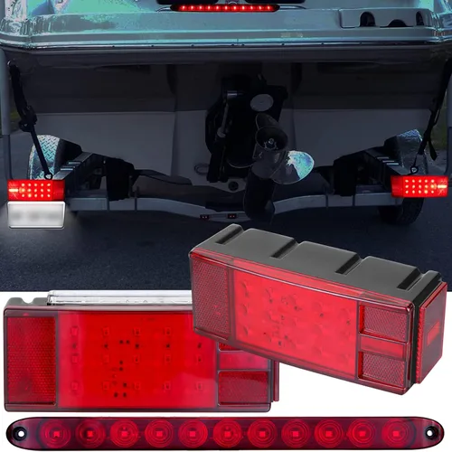 Vista 5 de Luces de remolque de barco, kit de luz LED sumergible para remolque con kit de arnés de cableado, luces de marcador ámbar, luces de marcha atrás