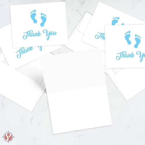 Vista 3 de Tarjetas de felicitación de agradecimiento con huella azul para bebé, baby shower, cumpleaños, invitación, felicitación, celebración, tarjetas