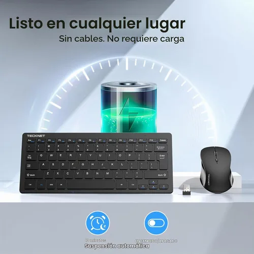 Vista 5 de TECKNET Combo de Teclado y Ratón Inalámbrico, Mini Teclado de Computadora Inalámbrico y Conjunto de Ratón 2.4GHz, 1600 DPI Ajustable Silencioso Negro