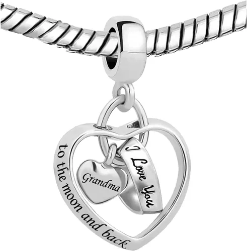 Vista 3 de KunBead Dijes de cumpleaños con diseño de corazón con texto en inglés "I Love You to the Moon and Back", compatibles con pulseras Pandora, collar