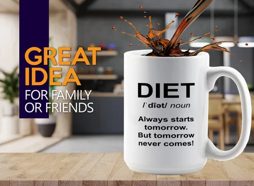 Vista 2 de Taza de café dietista de 15 onzas, color blanco - Always Starts Tomorrow - Dietético Dietista Psicólogo Nutricionista Nutricionista Registrado