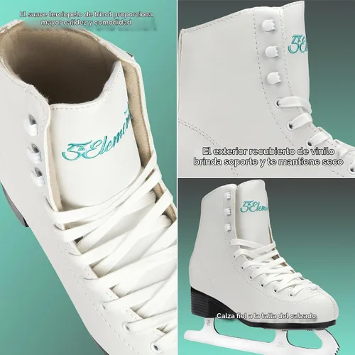 Vista 2 de 5th Element Grace Patines de Hielo para Mujer - Patines Artísticos Cómodos con Tricot Suave Aterciopelado/Forro Polar - Zapatos Elegantes de Blanco
