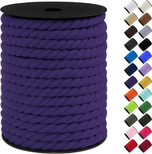 Vista 28 de Cordón de macramé de algodón, 0.315 in x 131 pies, hilo grueso para manualidades, cuerda trenzada de 3 hebras para colgar en la pared, ganchos