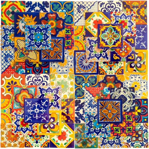 Vista 8 de Azulejo mexicano Talavera español, arte mediterráneo, colorido mosaico de cerámica pintado a mano de 4 x 4 pulgadas para baño, pared, espejo, Multi1