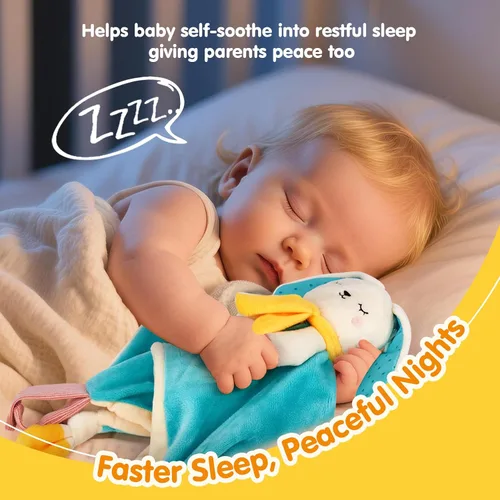 Vista 3 de hahaland Manta de seguridad Baby Lovey, juguete sensorial colgante de felpa con mordedor, sonajero y arruga para bebés de 0 a 3 a 6 a 12 meses