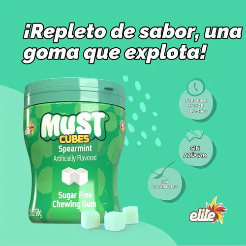 Vista 2 de Elite, Must, sin azúcar, cubos de goma de mascar de hierbabuena, 2 onzas (paquete de 6)