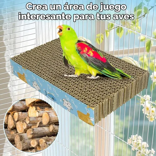Vista 5 de 3 piezas de plataforma de cartón para pájaros, jaula de loro, perca, soporte de molienda de patas de pájaro, periquito masticable, jaula de loro