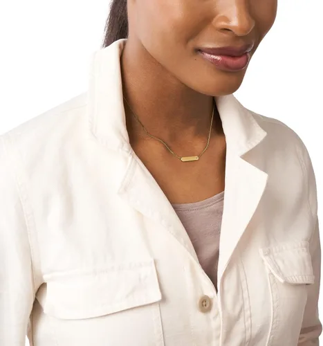 Vista 3 de Fossil - Collar de cadena con dije de acero inoxidable grabado y enchapado para mujer