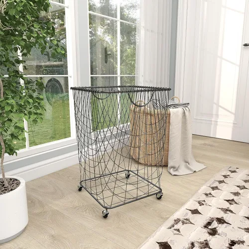 Vista 9 de Deco 79 CosmoLiving by Cosmopolitan - Carrito de almacenamiento cuadrado de metal con ruedas y asas, 16 x 16 x 24 pulgadas, color negro