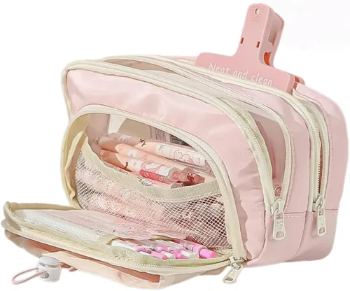 Vista 7 de Estuche para Lápices de Gran Capacidad, Porta Bolígrafos de Gran Apertura, Bolsa para Lápices Linda y Estética con Cordón, Estuche para Bolígrafos