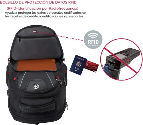 Vista 9 de Swissdigital - Mochila de diseño para viaje para hombres, compatible con TSA, con carga USB, protección RFID, mochila de negocios para laptops
