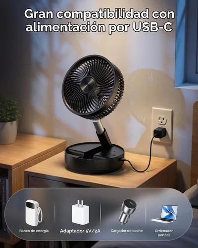 Vista 7 de Ventilador silencioso portátil, ventilador de viaje oscilante